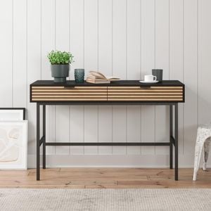 Black Study Desk Console Table with Slatted Drawers