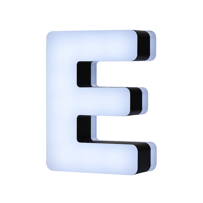 Lit Up 3D Led Letter E Illuminated Opal Acrylic 100mmHx92mmWx23mmD