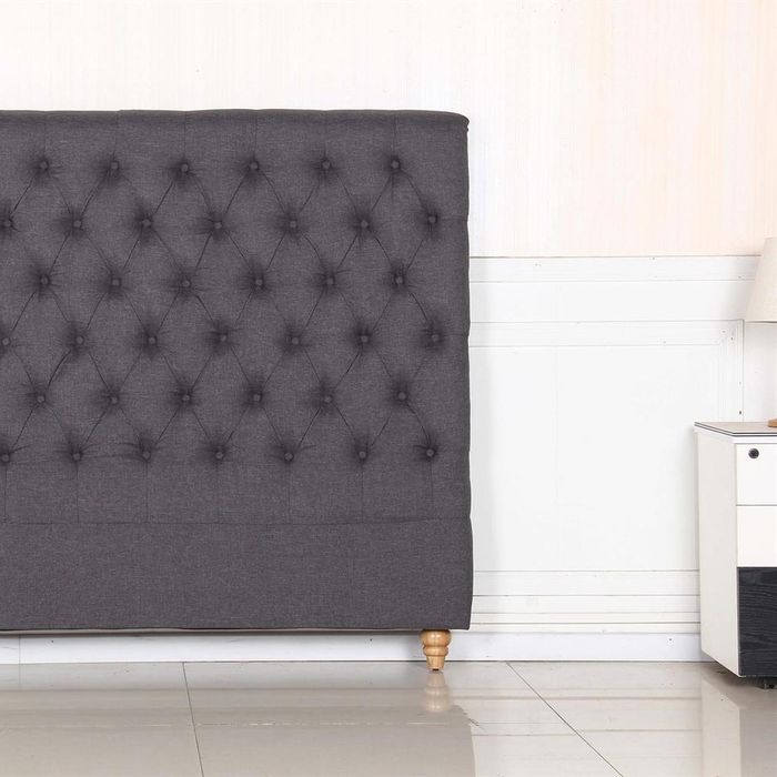 Bed Head Double Size French Provincial Headboard Upholsterd Fabric Charcoal