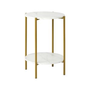 Oikiture Side End Table Coffee Sofa Bedside Nightstand Marble-like Round Gold