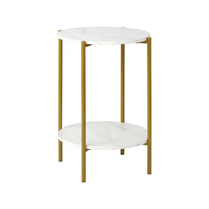 Oikiture Side End Table Coffee Sofa Bedside Nightstand Marble-like Round Gold