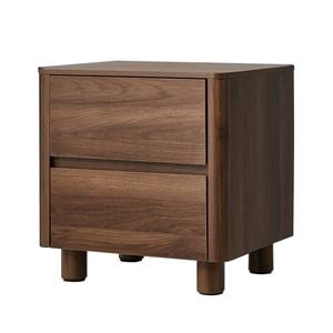 Oikiture Bedside Table 2 Drawers Storage Cabinet Nightstand Side Table Walnut