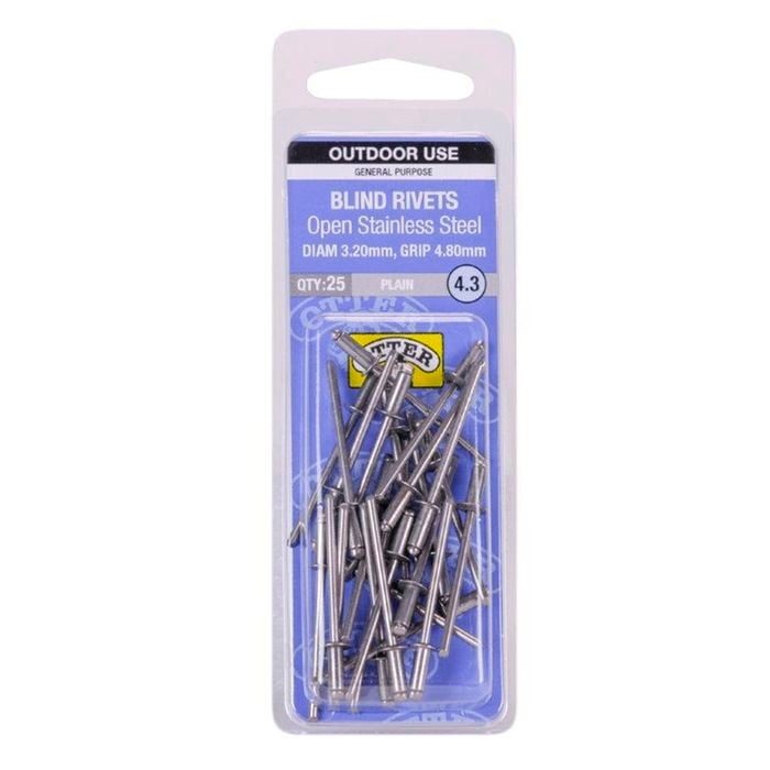 Otter 3.2 x 4.8mm Open Stainless Steel Blind Rivets - 25 Pack