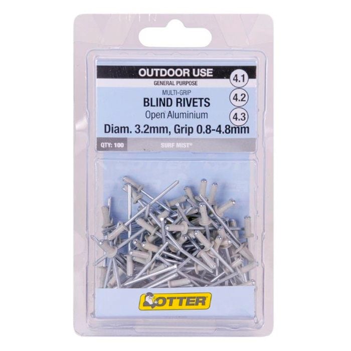 Otter Surfmist® 3.2 x 0.8-4.8mm Multi-Grip Open Aluminium Blind Rivets - 100 Pack
