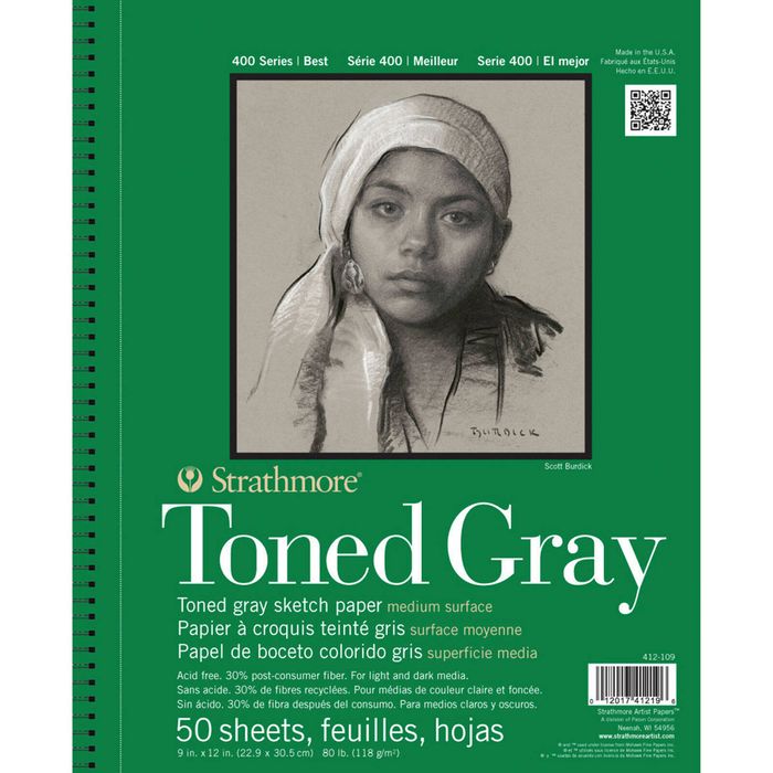 Strathmore 400 Series Toned Art/sketch Pad Grey Wire 9''x12'' 50 Sheets