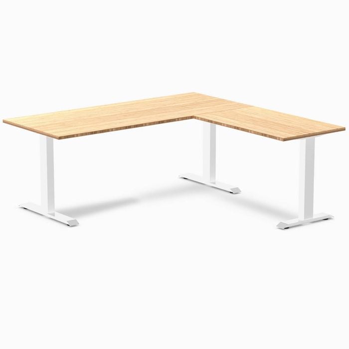 Desky Fixed Height Bamboo L-shape Office Desk 1800x1750mm White Frame