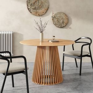 Solid Wood Round Dining Table with  Slatted Base 110*110*75cm