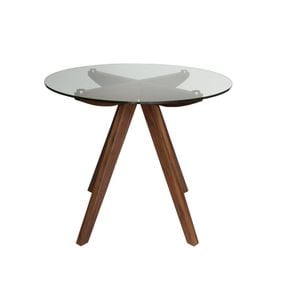 Sk designer living | amber collection | round glass dining table | 90cm - walnut