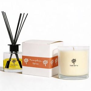 Nicola Spring Soy Wax Scented Candle & Reed Diffuser Set - Pumpkin Spice - 160g Candle 28 Hour Burn & 200ml Diffuser