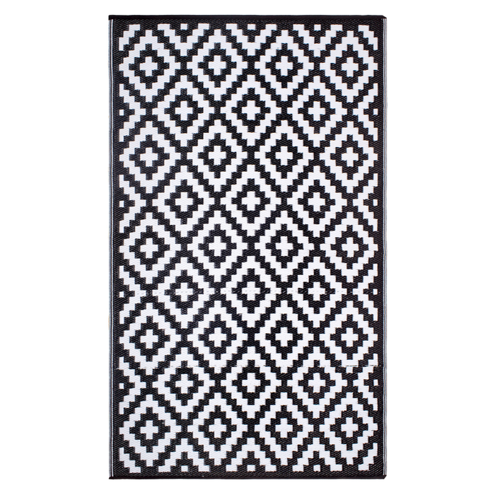 Fab Habitat 180x270cm Black And White Aztec Monochrome Recycled Plastic Outdoor Rug