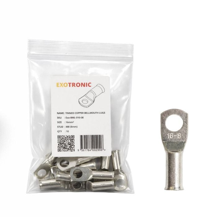 10 Pack of Exotronic 16mm² Copper Lug M8 | Bellmouth