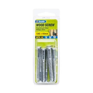 Zenith 12G x 60mm Zinc Plated Wood Screw - 10 Pack