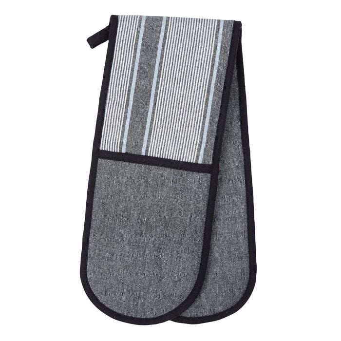 Davis & Waddell Ellis Cotton Double Oven Glove Black & White Stripe 18x90cm