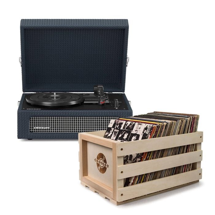 Crosley Voyager Bluetooth Portable Turntable - Navy With Record Storage Crate