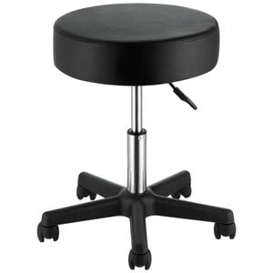 Vevor Round Rolling Stool Black with Wheels PU Leather Height Adjustable