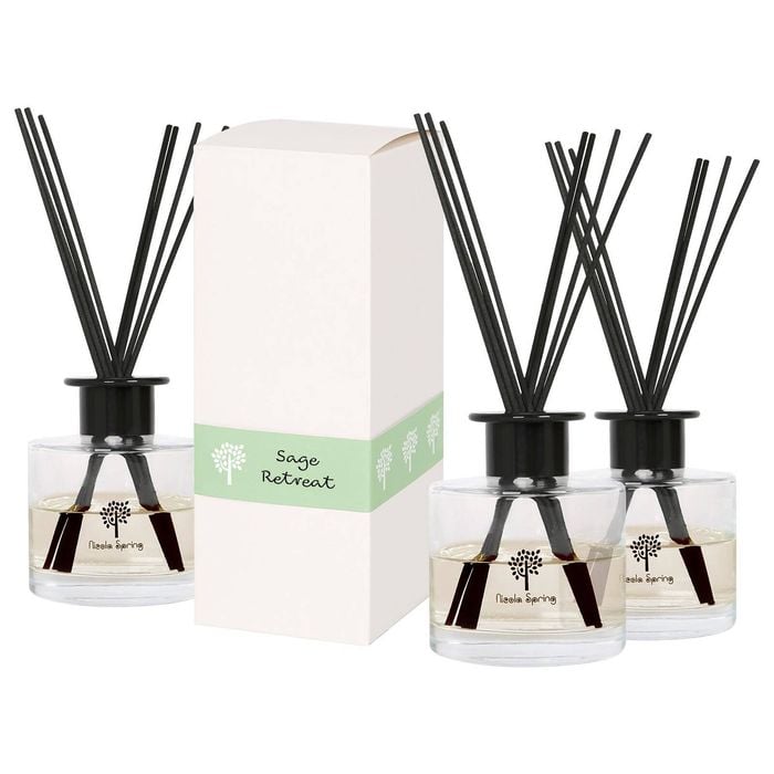 Glass Reed Diffusers - 200ml - Sage Retreat - Pack of 3 - Herbal Spa Fragrance with 8 Reeds Each Long Lasting