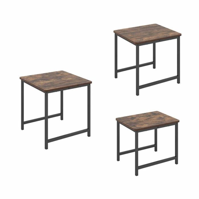 Costway Coffee Tables 3 Modern Side End Metal Mid Century Brown