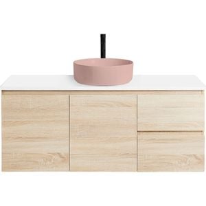 CIBO 1200mm Coast Veneer Nordic Wall Hung Bathroom Vanity with Pale Pink Countertop Basin