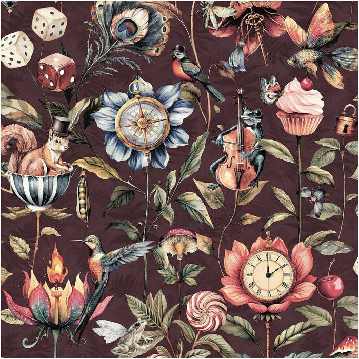 Floral Fun Animals Mulberry, Wallpaper 10.05m x 53cm Wallpaper Boutique