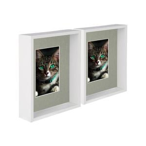 Nicola Spring 8" x 10" White 3D Deep Box Photo Frames - 4" x 6" Mount - Grey - Pack of 2