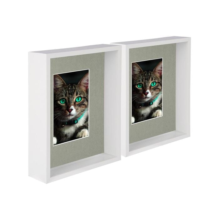 Nicola Spring 8" x 10" White 3D Deep Box Photo Frames - 4" x 6" Mount - Grey - Pack of 2