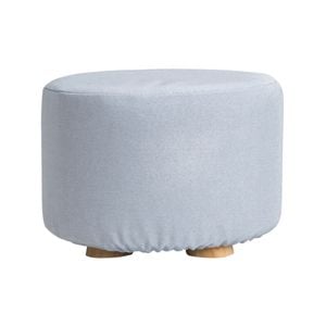 La Bella Light Blue Fabric Ottoman Round Wooden Leg Foot Stool
