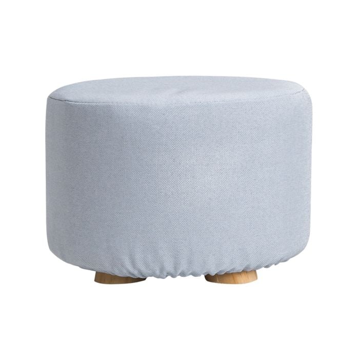 La Bella Light Blue Fabric Ottoman Round Wooden Leg Foot Stool