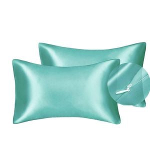 Catzon 2 Pcs Luxury Silky Satin Pillowcases with Zipper for Hair and Skin 50X66cm-Water Blue