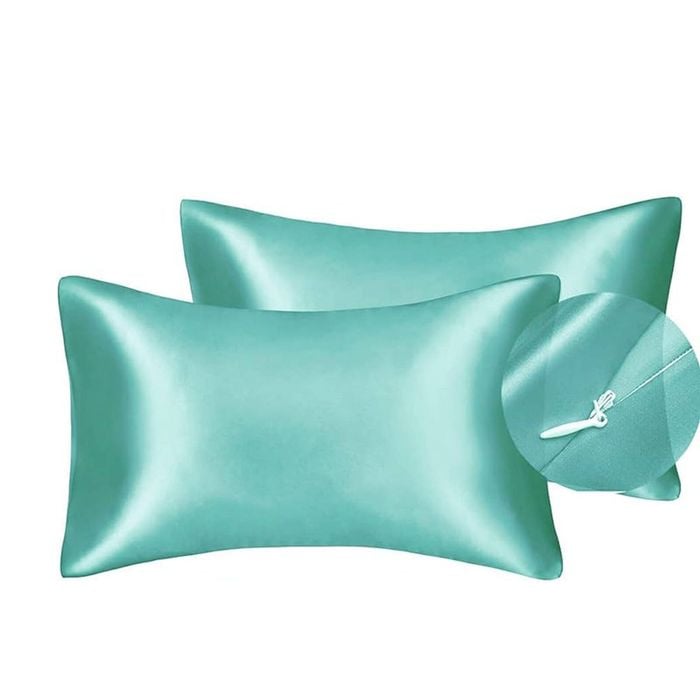 Catzon 2 Pcs Luxury Silky Satin Pillowcases with Zipper for Hair and Skin 50X66cm-Water Blue