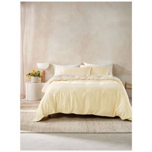 Linen House 400TC Surf Wash Butter Yellow Quilt Cover Set Super King