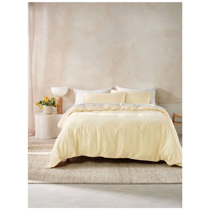 Linen House 400TC Surf Wash Butter Yellow Quilt Cover Set Super King