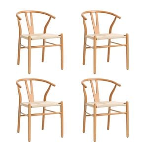 Oikiture Wooden Dining Chair Set of 4 Cafe Lounge Seat Wishbone Shaped Chair