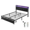 Levede PU Leather LED Metal Bed Frame with USB Charging Queen