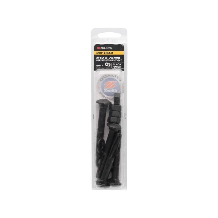 Zenith M10 x 75mm Black Cup Head Bolt - 4 Pack