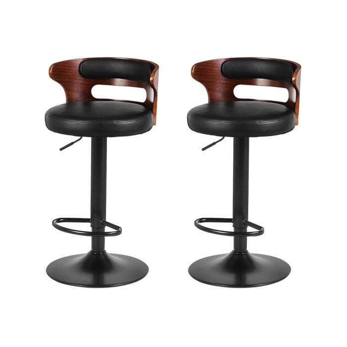 2x Bar Stools Gas Lift Faux Leather
