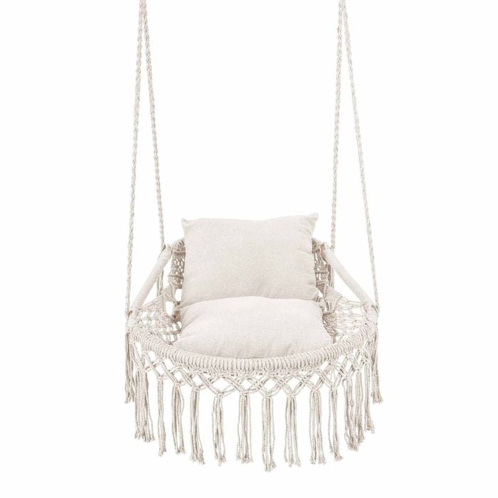 Costway Macrame Swing Chair Boho Hammock 2 Removable Cushion Beige