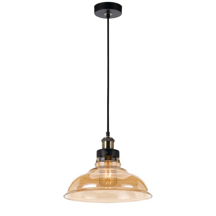Telbix Hertel Modern Pendant Hanging Lamp Light Glass Metal Black Amber
