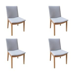 Japandi 4pc Set Leather Seat Dining Chair Pewter Grey