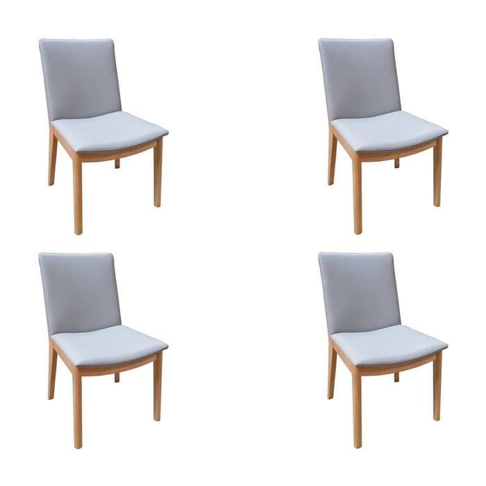 Japandi 4pc Set Leather Seat Dining Chair Pewter Grey