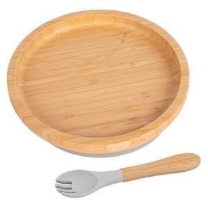 Tiny Dining Bamboo Round Baby Weaning Plate & Fork Set