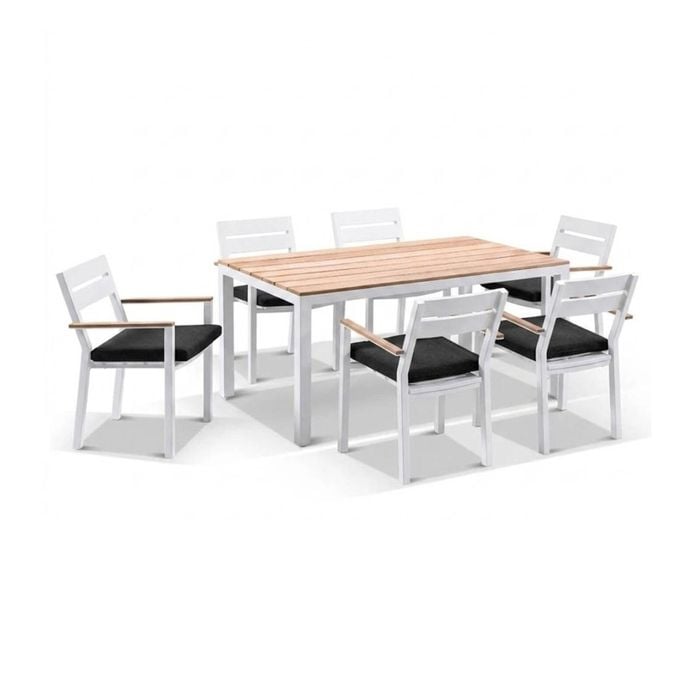 Outdoor Tuscany 6 Seater With Capri Chairs With Teak Arm Rests