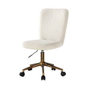 Oikiture High Back Armless Home Office Chair Boucle White&Gold