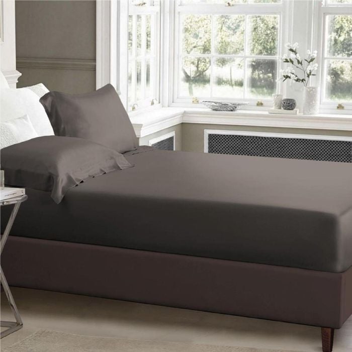 Luxor King Single Grey 1000TC Silk Silky Feel Satin Fitted Sheet+Pillowcase