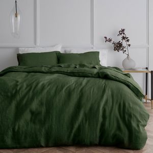 Bedding Co. Quilt Cover Set 100% French Flax Linen Olive Double