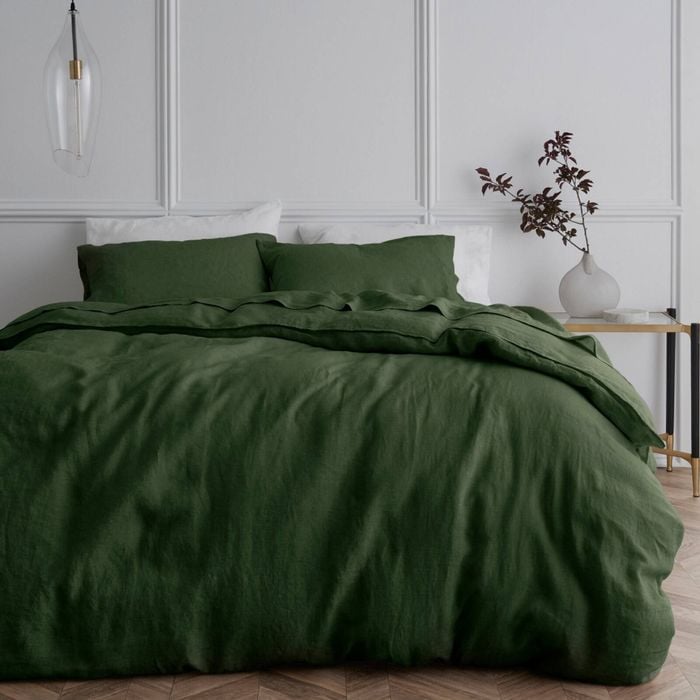 Bedding Co. Quilt Cover Set 100% French Flax Linen Olive Double