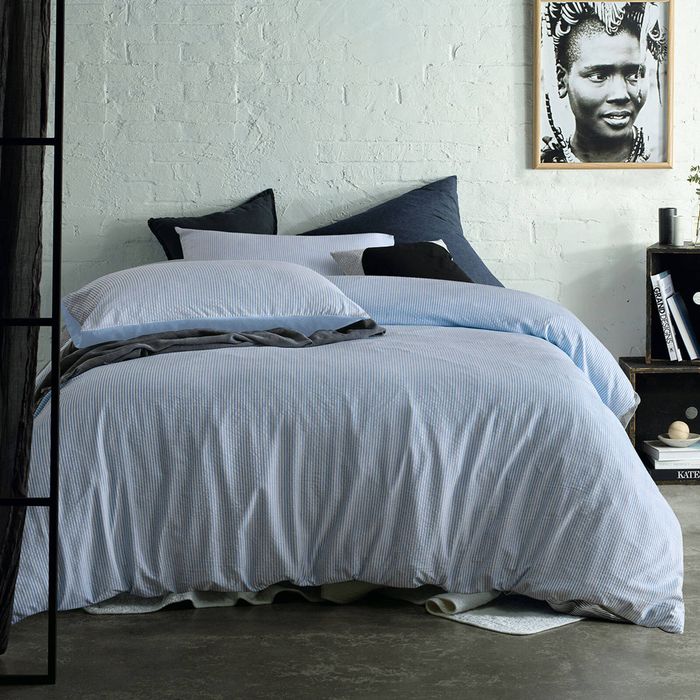 Accessorize Ripley Blue Striped Pattern Quilt Cover Set Single