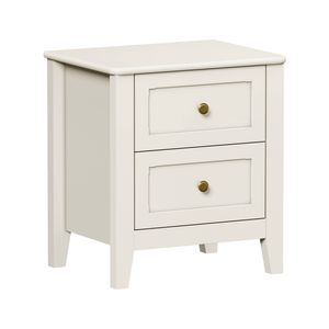 Oikiture Bedside Table 2 Drawers Metal Handle Bedroom Storage White
