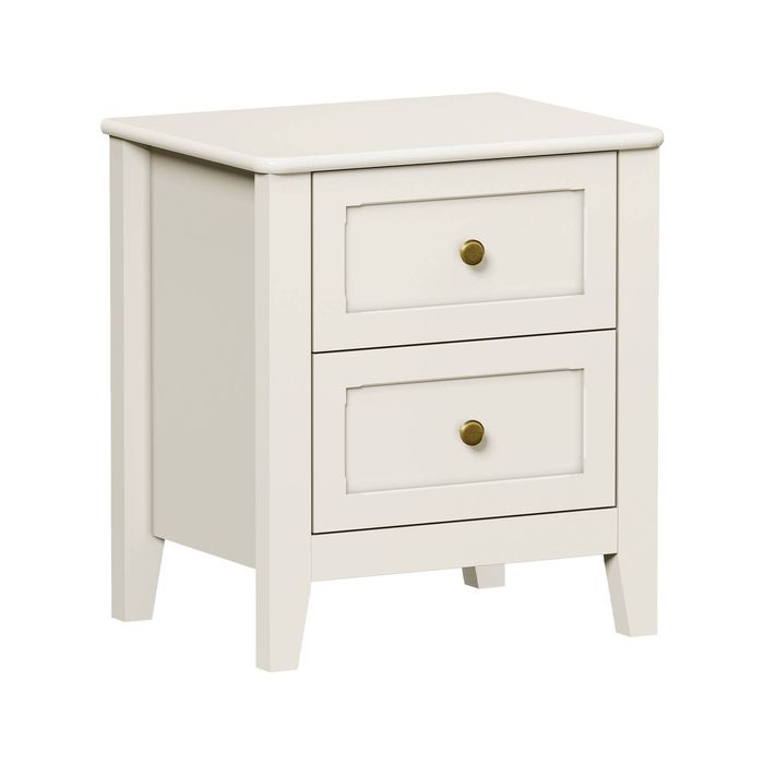 Oikiture Bedside Table 2 Drawers Metal Handle Bedroom Storage White
