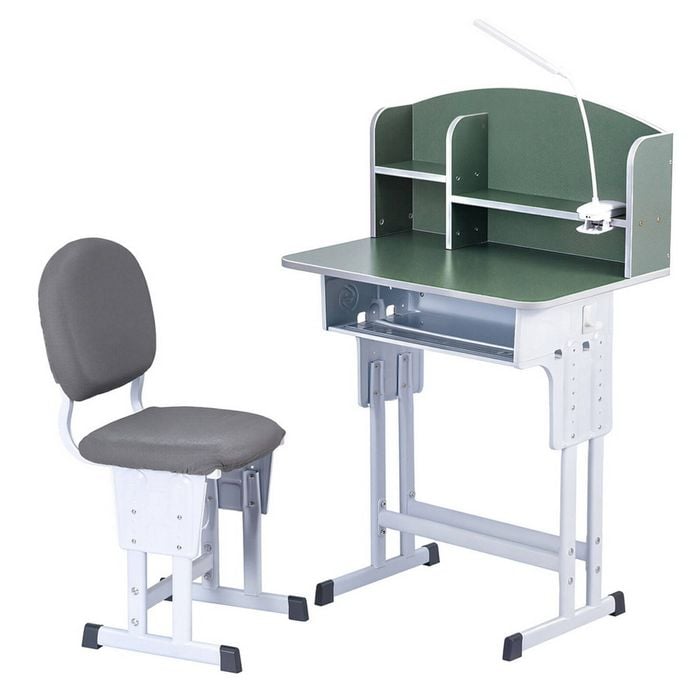 Keezi Kids Study Desk Chair Set Adjustable LED Lamp Green