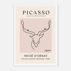 Galrie Elegant Minimalist Art Print of Picasso's Animal Drawings, White Frame, A2 42 x 60cm (16 x 24inch)